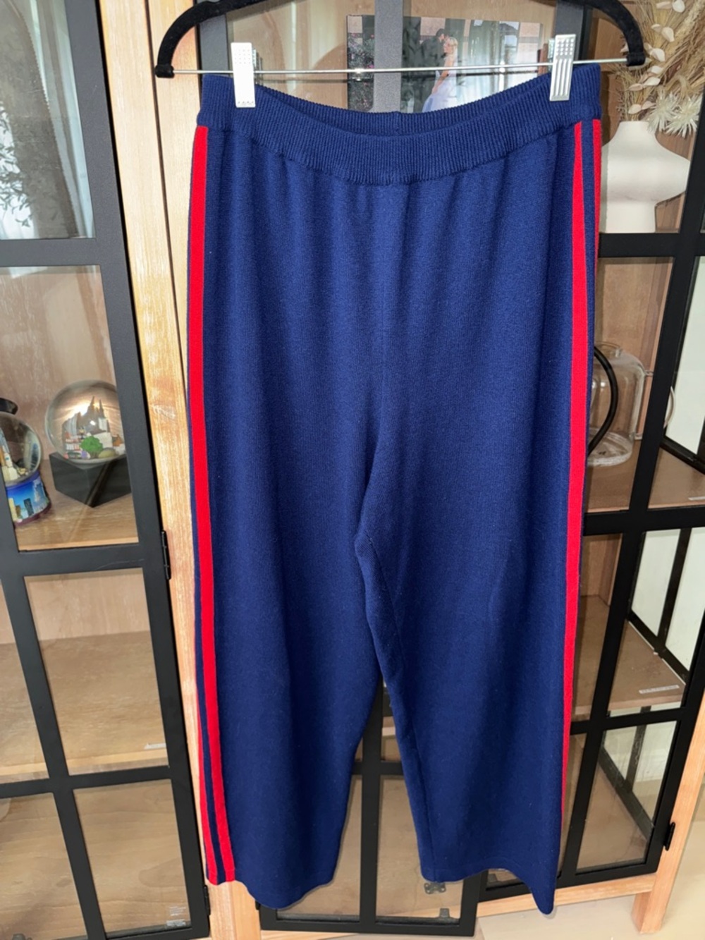 Cordera perlé merino wool pants side striped navy high rise straight leg